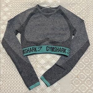 Gymshark Women's Charcoal and Teal Long Sleeve Crop Top